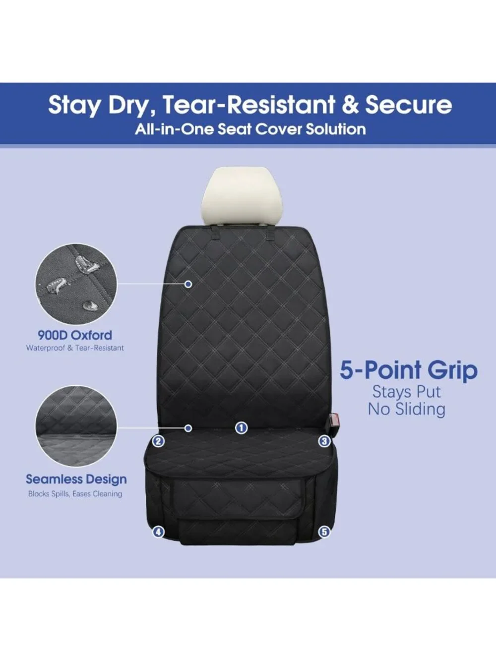 Heavy Duty Waterproof Dog Front Seat Cover with Side Flaps, Fits Cars & SUVs